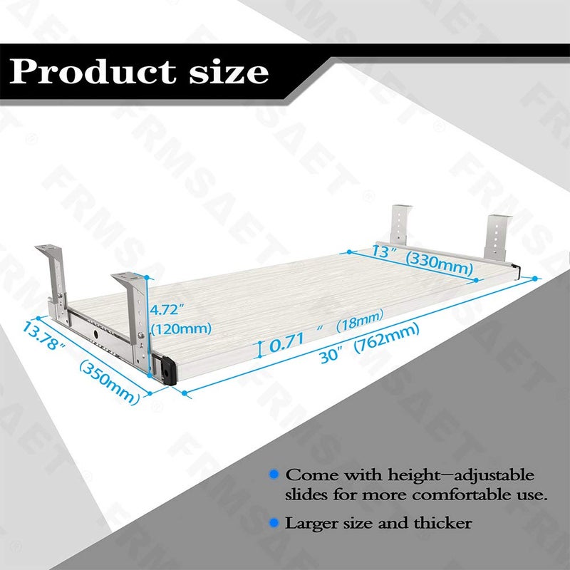 FRMSAET Furniture Accessories Office Product Suits Hardware 20/24/30 inches Keyboard Drawer Tray Wood Holder Under Desk Adjustable Height Platform. (30 inches, White) - Image 4